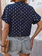 Printed Notched Short Sleeve Blouse - Charming Charlie