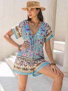 Tied Printed Short Sleeve Romper - Charming Charlie