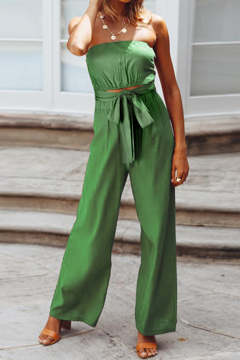 Tied Cutout Tube Wide Leg Jumpsuit - Charming Charlie