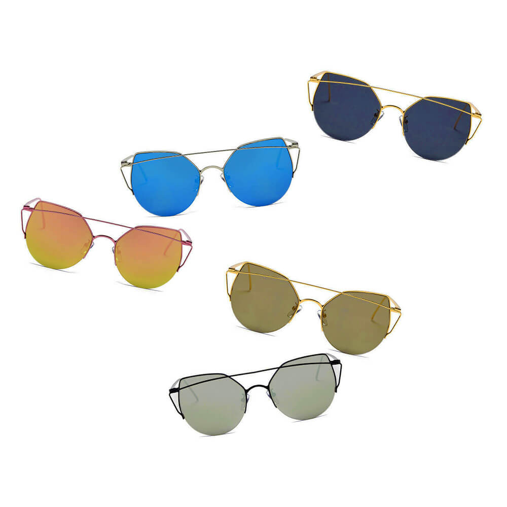 DILLON | D70 - Modern Cat Eye Mirrored Flat Lens Sunglasses Circle - Cramilo Eyewear - Stylish Trendy Affordable Sunglasses Clear Glasses Eye Wear Fashion