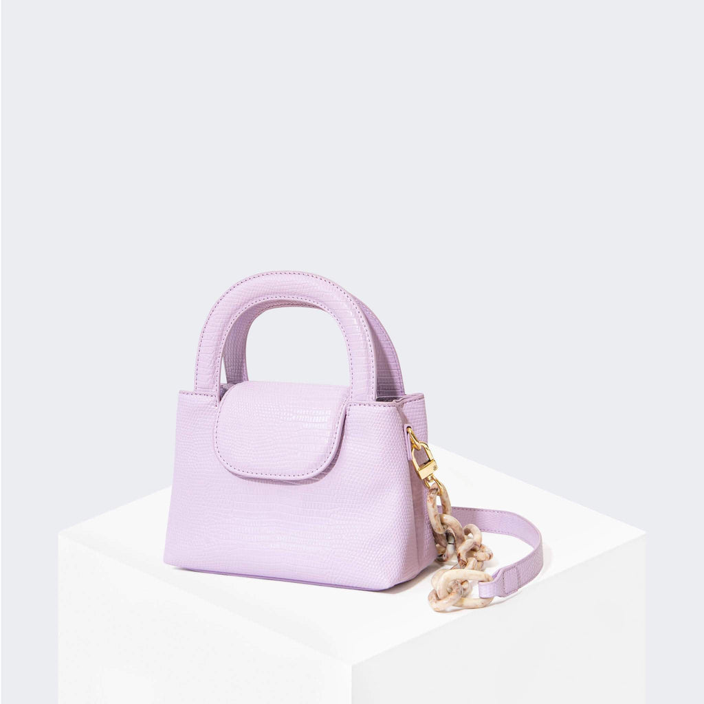HOUSE OF WANT SNACK Mini Top Handle Crossbody Lavender Lizard - front